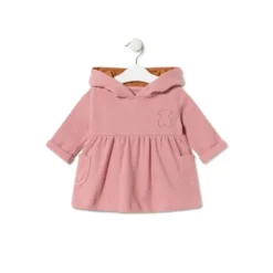Baby girls hooded dress in Geome pink