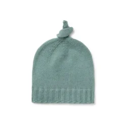 Beige baby hat with knot in Tricot green