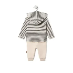 Boys outfit made from plain and striped fabrics in Black ecru