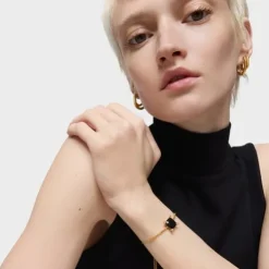 Bransoletka łańcuszkowa ze srebra pokrytego 18-karatowym złotem, z onyksem Color Black