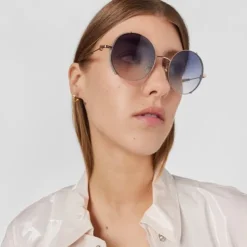 Brązowe okulary przeciwsłoneczne Round Metal