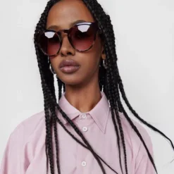 Burgundowe okulary przeciwsłoneczne Round Mesh