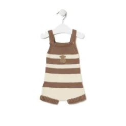 Knitted baby romper in Tricot stripy beige
