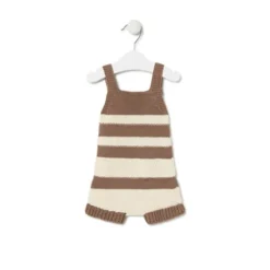 Knitted baby romper in Tricot stripy beige