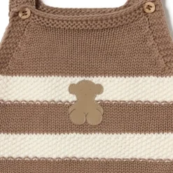 Knitted baby romper in Tricot stripy beige