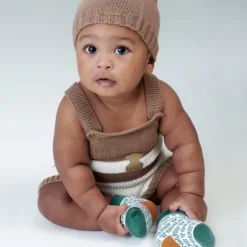 Knitted baby romper in Tricot stripy blue