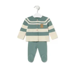 Knitted baby set in Tricot stripy green