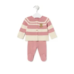 Knitted baby set in Tricot stripy pink