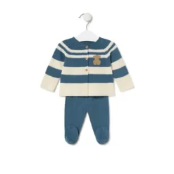 Knitted baby set in Tricot stripy blue