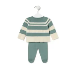 Knitted baby set in Tricot stripy green