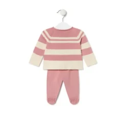 Knitted baby set in Tricot stripy pink