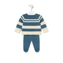 Knitted baby set in Tricot stripy blue