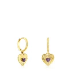 Kolczyki kreolki ze srebra vermeil z motywem serca i rodolitem Iris Motif