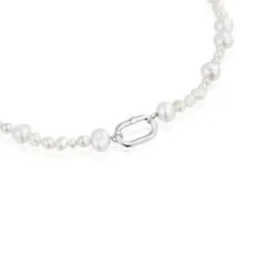 Naszyjnik choker z perłami hodowlanymi i pierścionkiem ze srebra Hold Oval