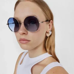 Niebieskie okulary przeciwsłoneczne Round Metal