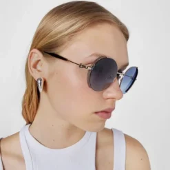 Niebieskie okulary przeciwsłoneczne Round Metal