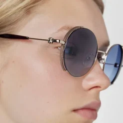 Niebieskie okulary przeciwsłoneczne Round Metal