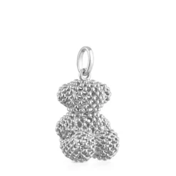 Średni teksturowany wisiorek ze srebra z motywem misia 22 mm Bold Bear