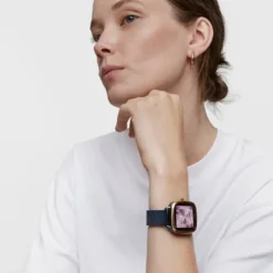 Smartwatch D-Connect z różowej stali IPRG z bransoletą z niebieskiej stali IP