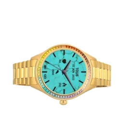 Smartwatch T-Shine Connect z paskiem ze stali IP w kolorze złota, z tęczowymi cyrkoniami