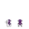 Srebrne kolczyki Color Bear LGG 13 mm z motywem misia z laboratoryjnie hodowanym szafirem liliowego koloru