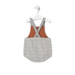 Stripy baby romper with bears in Grey ecru