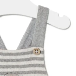 Stripy baby romper with bears in Grey ecru