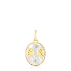 Wisiorek Bliźnięta ze srebra vermeil, z masą perłową i topazami TOUS Horoscope