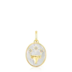 Wisiorek Byk ze srebra vermeil, z masą perłową i topazami TOUS Horoscope
