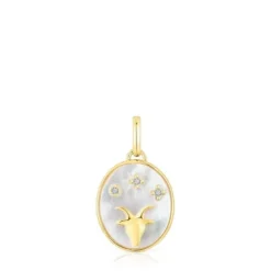 Wisiorek Koziorożec ze srebra vermeil, z masą perłową i topazami TOUS Horoscope