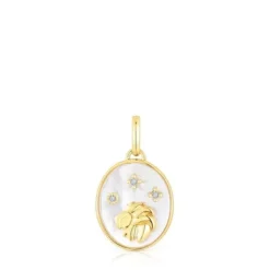 Wisiorek Lew ze srebra vermeil, z masą perłową i topazami TOUS Horoscope
