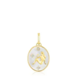 Wisiorek Panna ze srebra vermeil, z masą perłową i topazami TOUS Horoscope